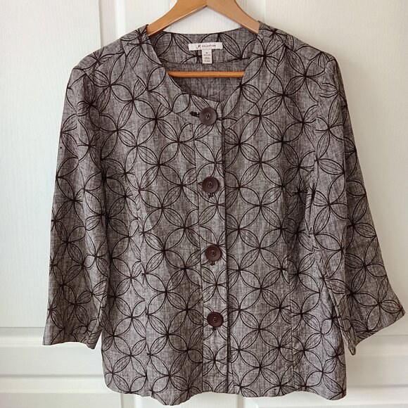 JM Collection Women's Plus Brown Linen Flower Circle Jacket Size 16 - Picture 11 of 11